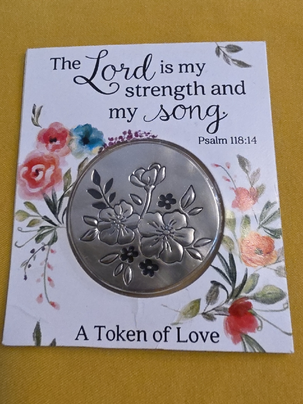 Christian Keepsake w/an Embossed Metallic Coin & Inspirational Scripture